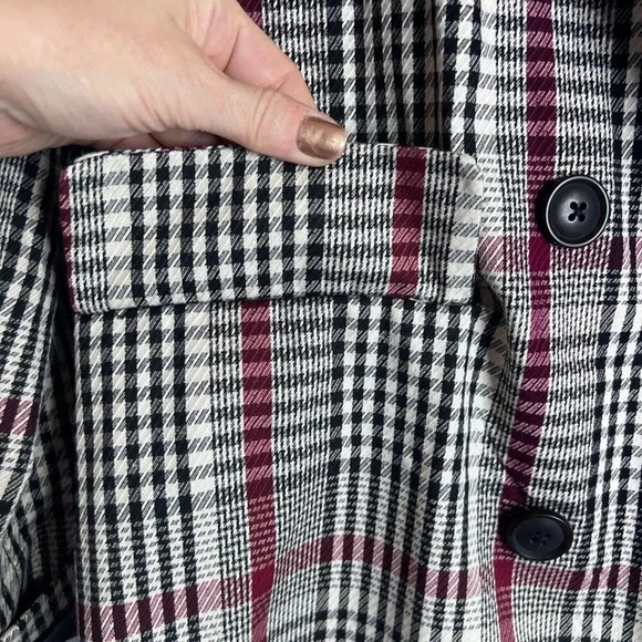 Ophelia Roe Black Red White Plaid Double Breasted Blazer Jacket Size Large - Picture 6 of 11